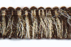 1" Chocolate & Gold Metallic Fringed Trim