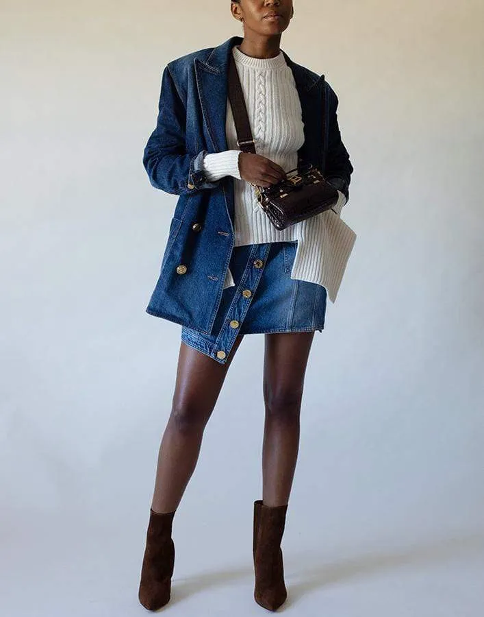 6 Button Denim Boyfriend Jacket