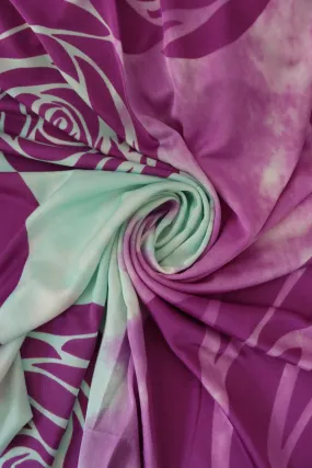 Aqua & Magenta Ombre Roses 100% Silk Jersey