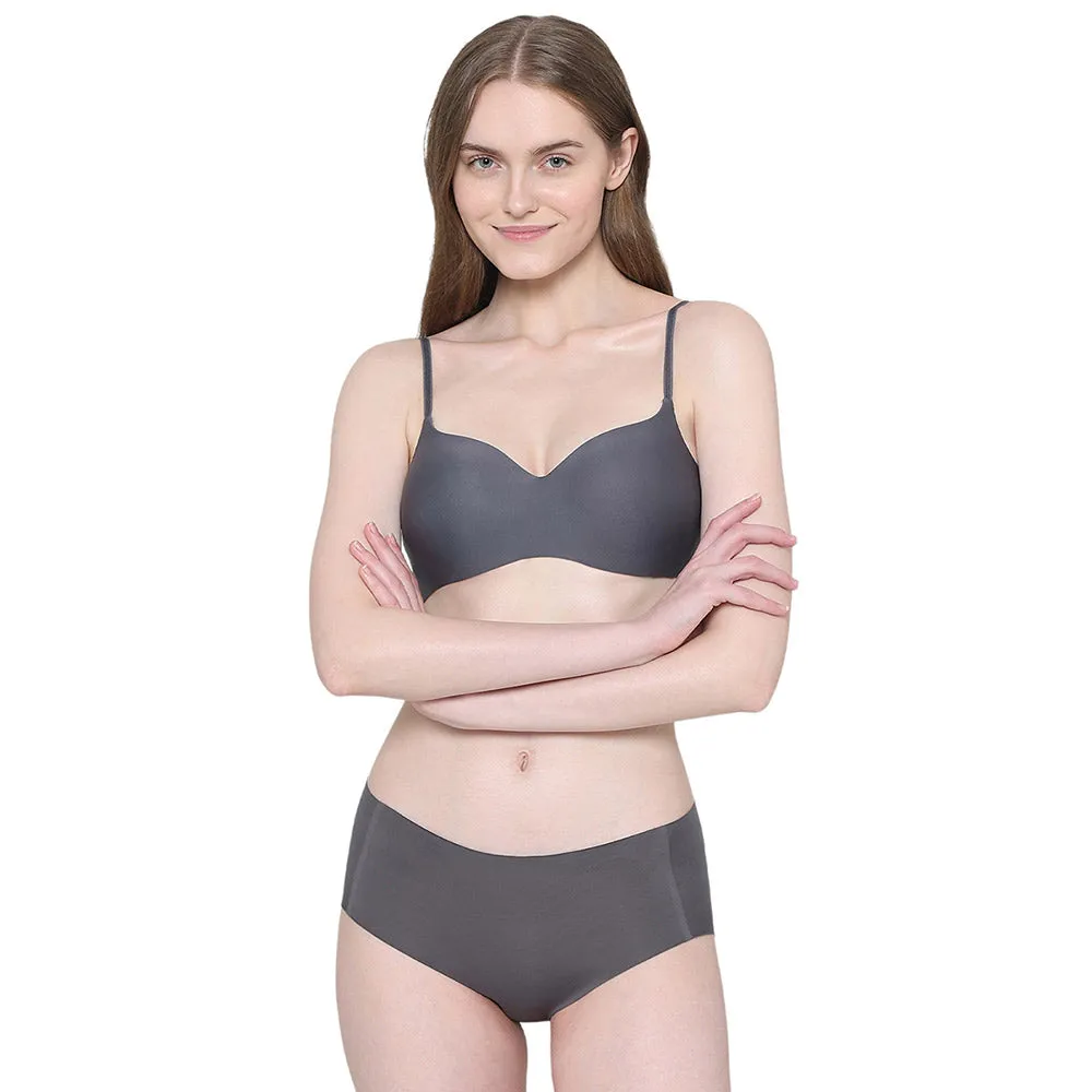 Basic Mold Padded Wired Half Cup Strapless Bandeau T-Shirt Bra - Dark Grey