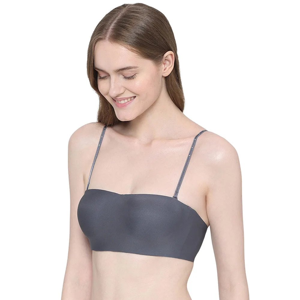 Basic Mold Padded Wired Half Cup Strapless Bandeau T-Shirt Bra - Dark Grey