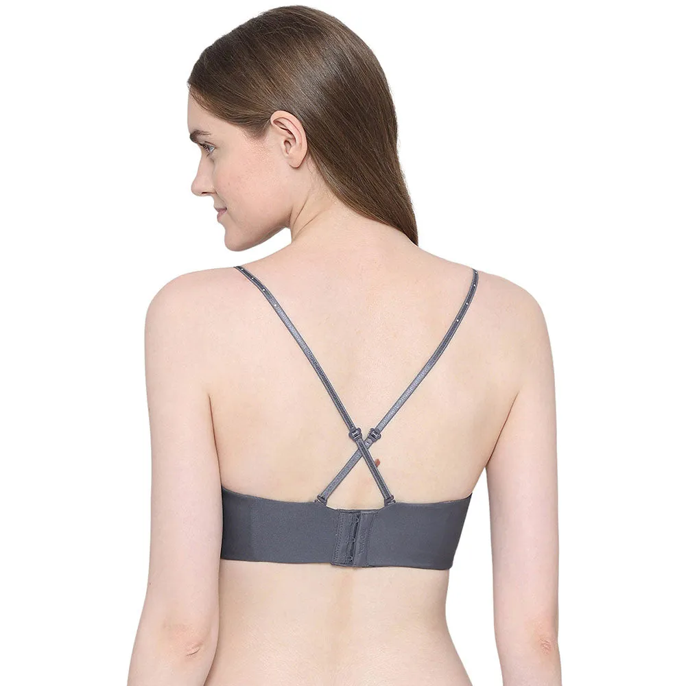 Basic Mold Padded Wired Half Cup Strapless Bandeau T-Shirt Bra - Dark Grey