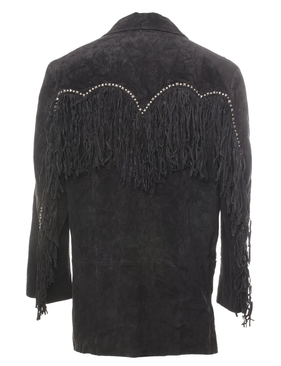 Black Classic Suede Fringed Jacket - M