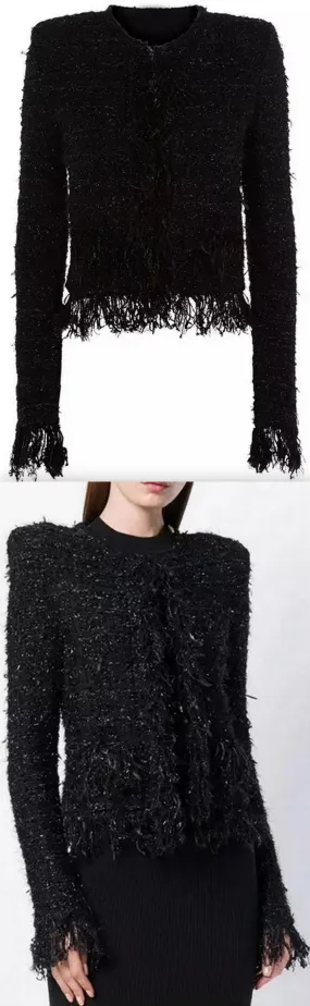 Black Fringed Tweed Jacket