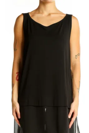 Black Silk V-Neck Sleeveless Tunic