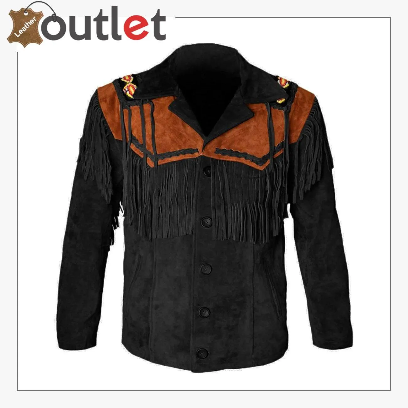 Black Western Cowboy Men's Brown Fringed Suede Leather Jacket