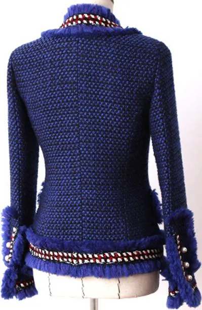 Blue Fringed Tweed Jacket