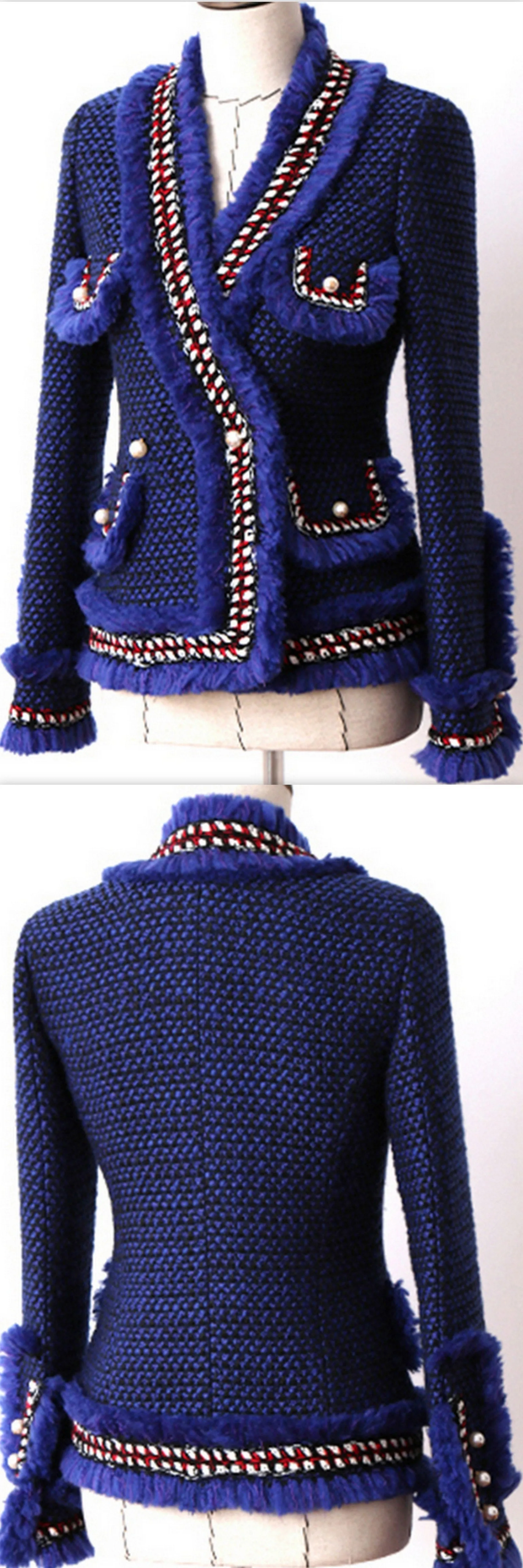 Blue Fringed Tweed Jacket