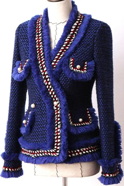 Blue Fringed Tweed Jacket