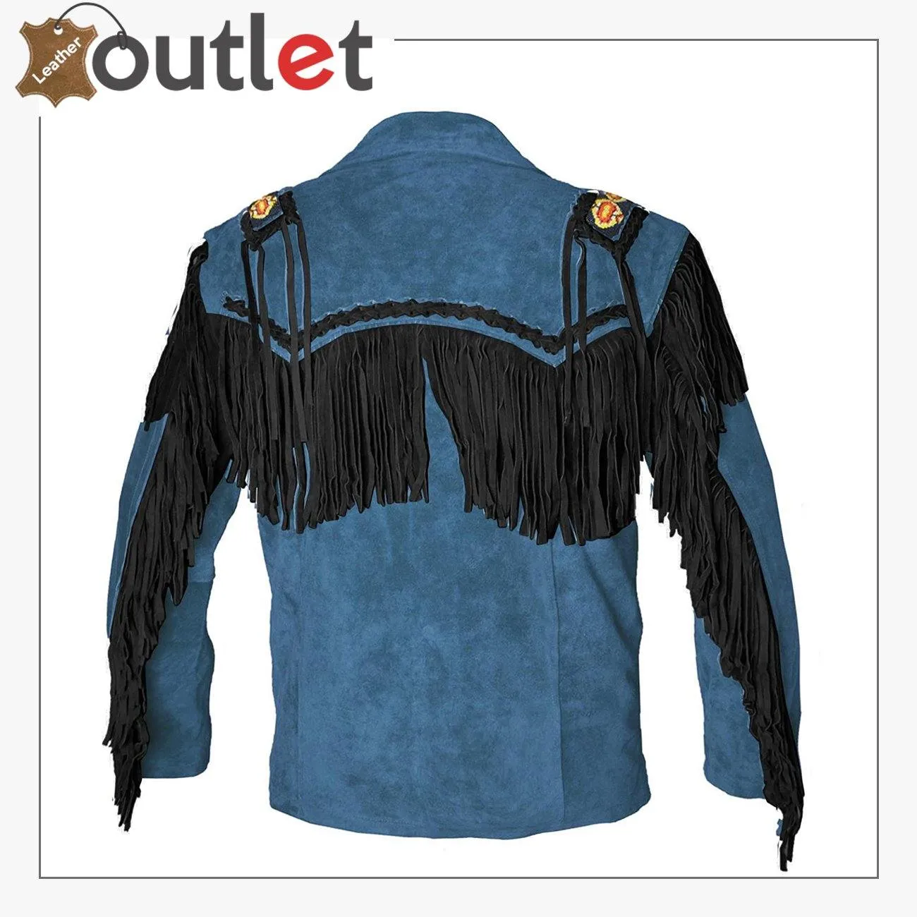 Blue Western Cowboy Men's Brown Fringed Suede Leather Jacket