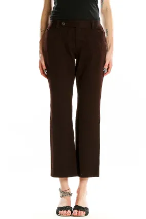 Brown Cotton Blend Cropped Pants