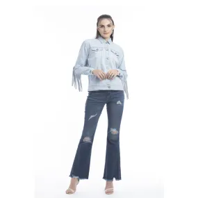 Cassie Fringed Light Wash Denim Jacket