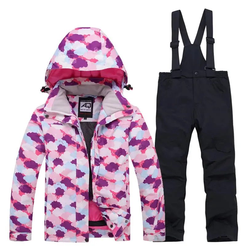 Children Printed Insulated Skiing Jackets & Trousers Suits