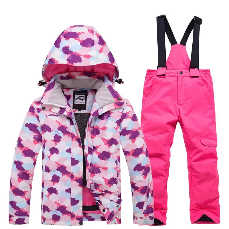 Children Printed Insulated Skiing Jackets & Trousers Suits