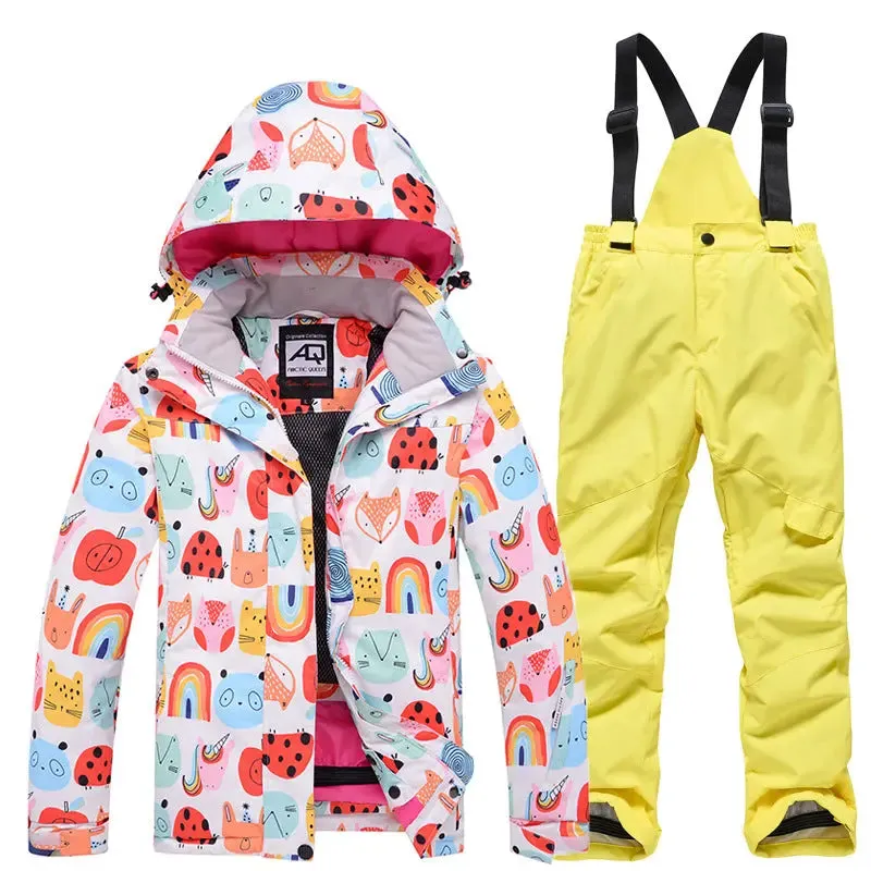 Children Printed Insulated Skiing Jackets & Trousers Suits