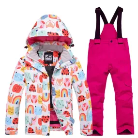 Children Printed Insulated Skiing Jackets & Trousers Suits