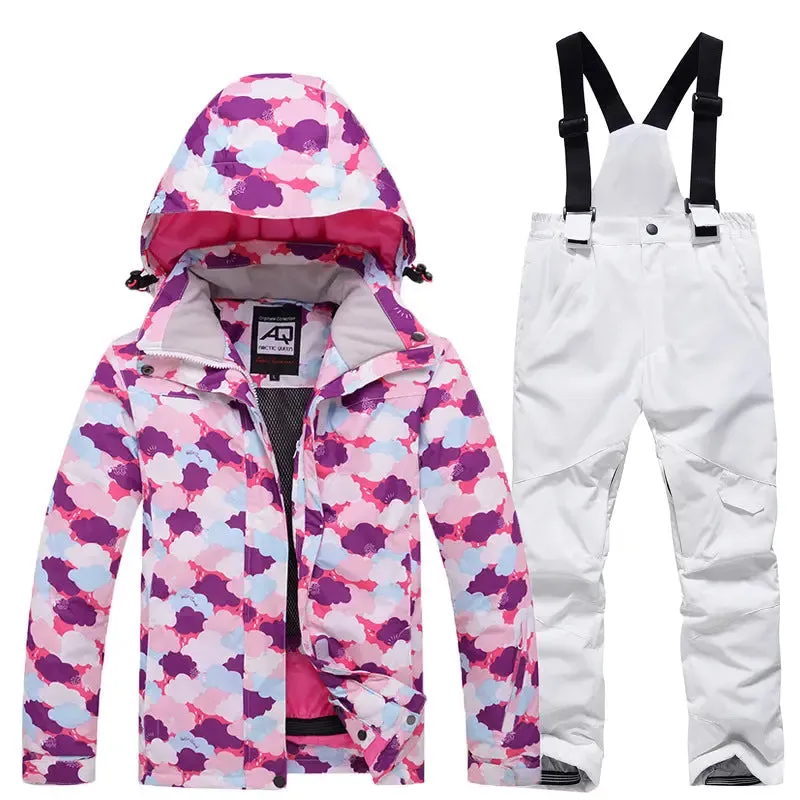 Children Printed Insulated Skiing Jackets & Trousers Suits