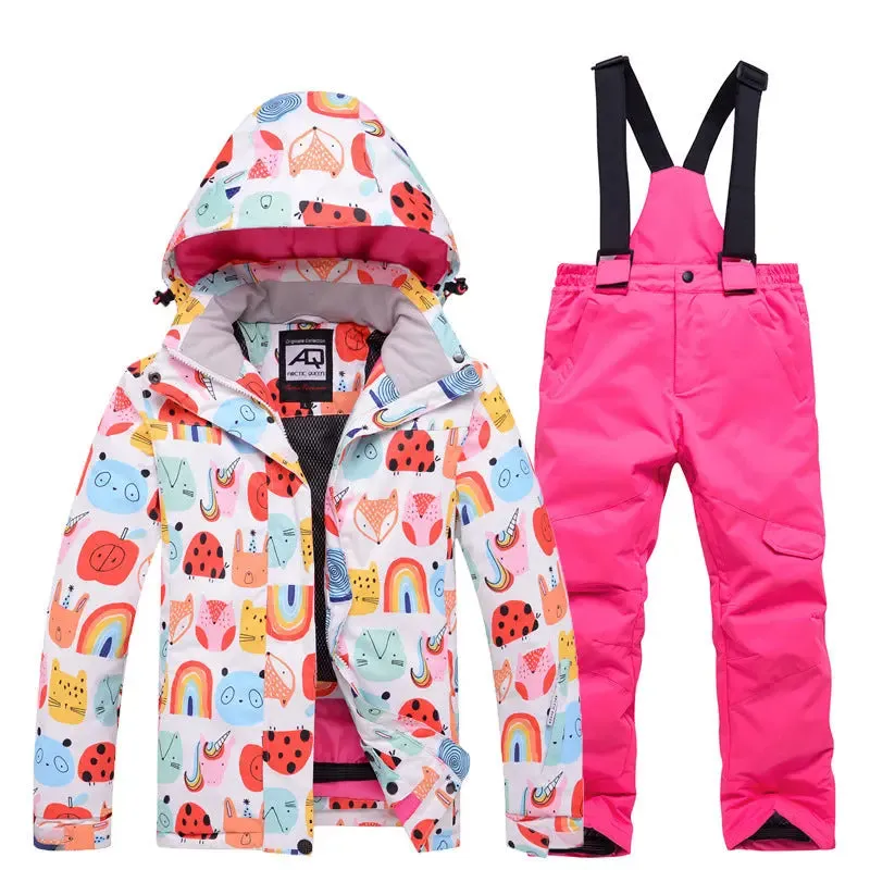 Children Printed Insulated Skiing Jackets & Trousers Suits