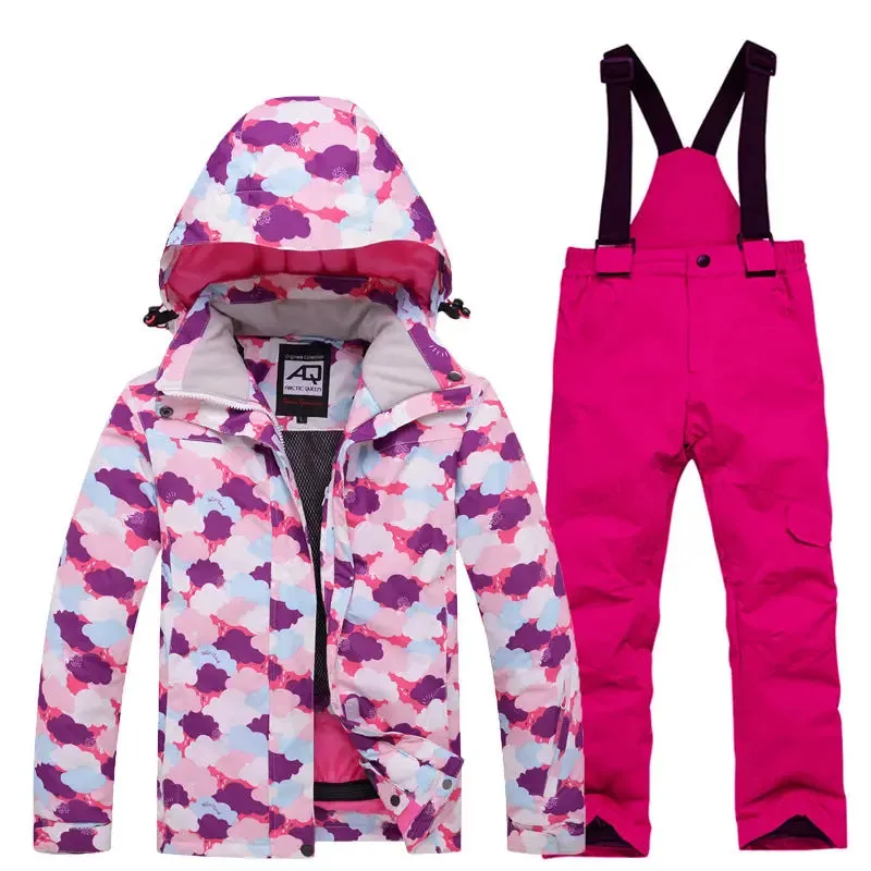 Children Printed Insulated Skiing Jackets & Trousers Suits