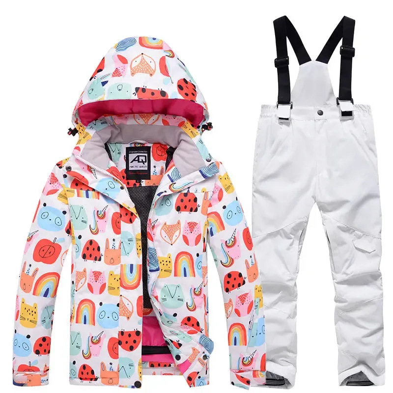 Children Printed Insulated Skiing Jackets & Trousers Suits