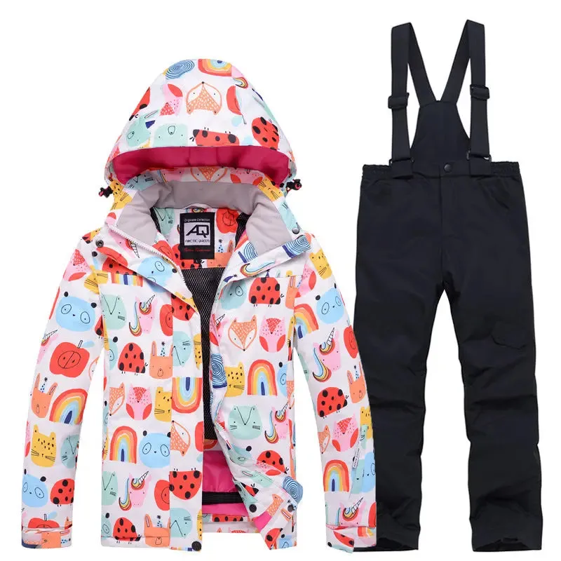 Children Printed Insulated Skiing Jackets & Trousers Suits