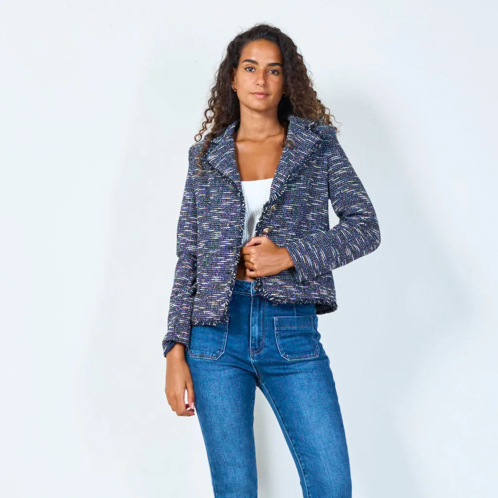 Classic buttoned blazer with frayed edges wholesale