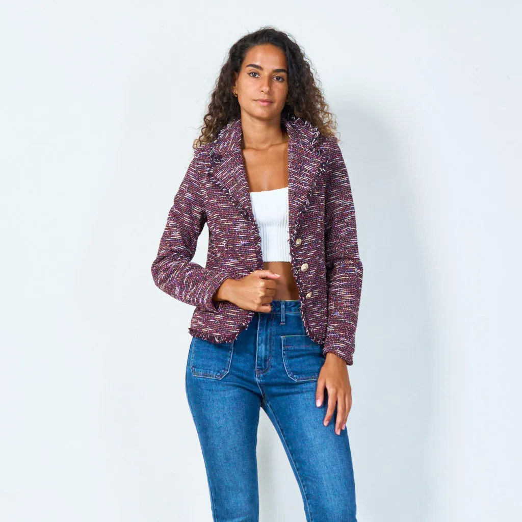 Classic buttoned blazer with frayed edges wholesale