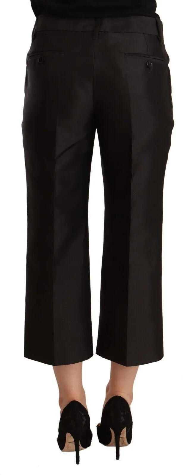 Dolce & Gabbana Black 100% Silk Flared Cropped Pants