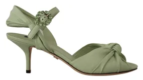 Dolce & Gabbana Green Crystal Ankle Strap Sandals Devotion Shoes