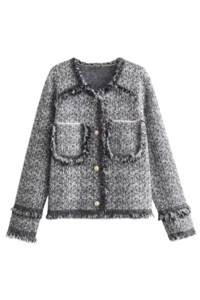 'Fatima' Round-Neck Fringed Knitted Jacket