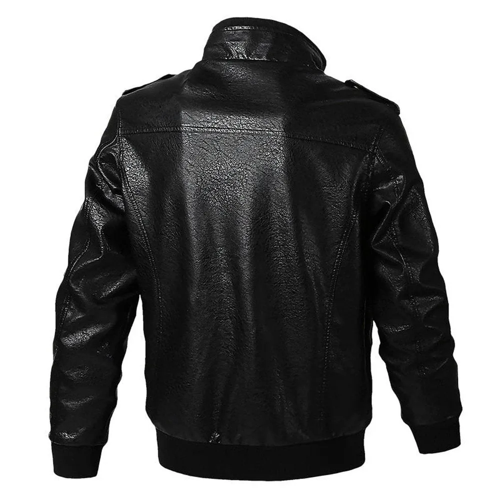 Faux Leather Windproof Autumn Military Bomber Jacket For Men