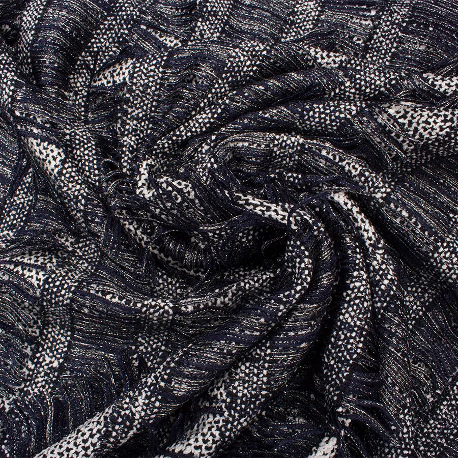 Fringed Black Metallic Mixed Fibre Bouclé