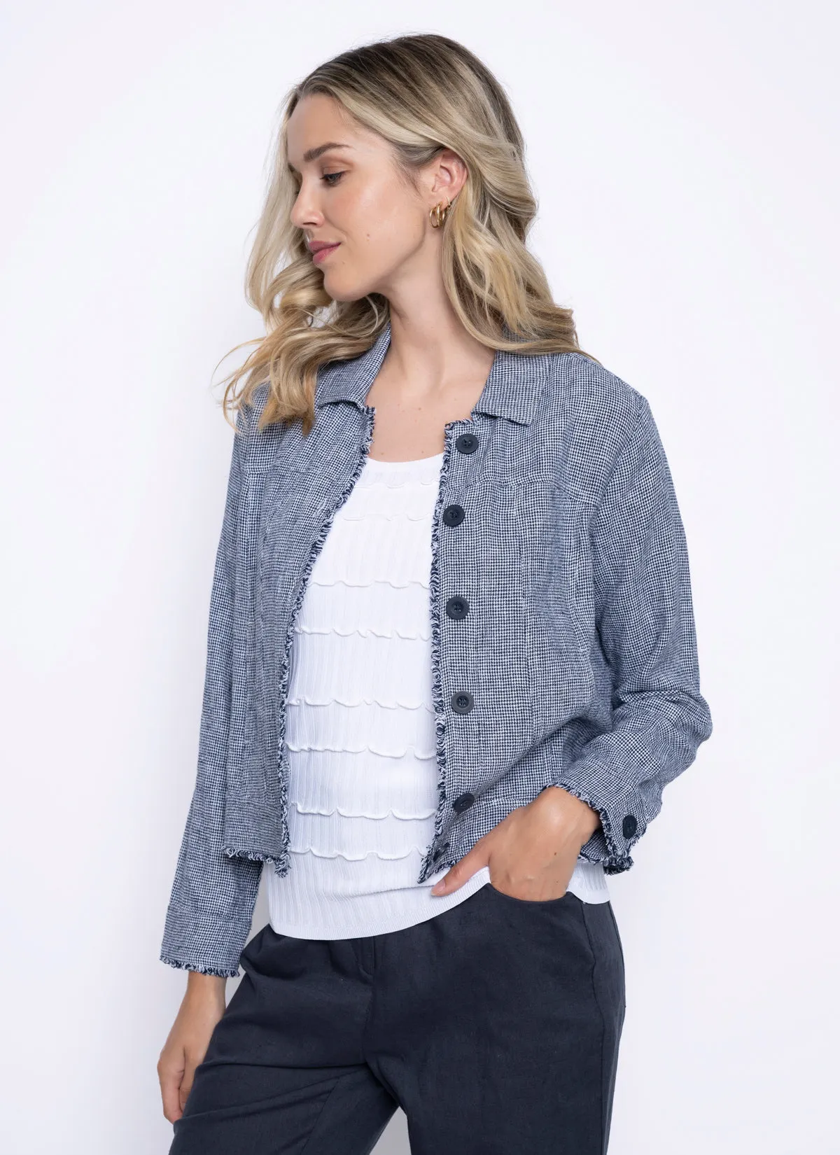 Fringed Edge Button-Front Jacket