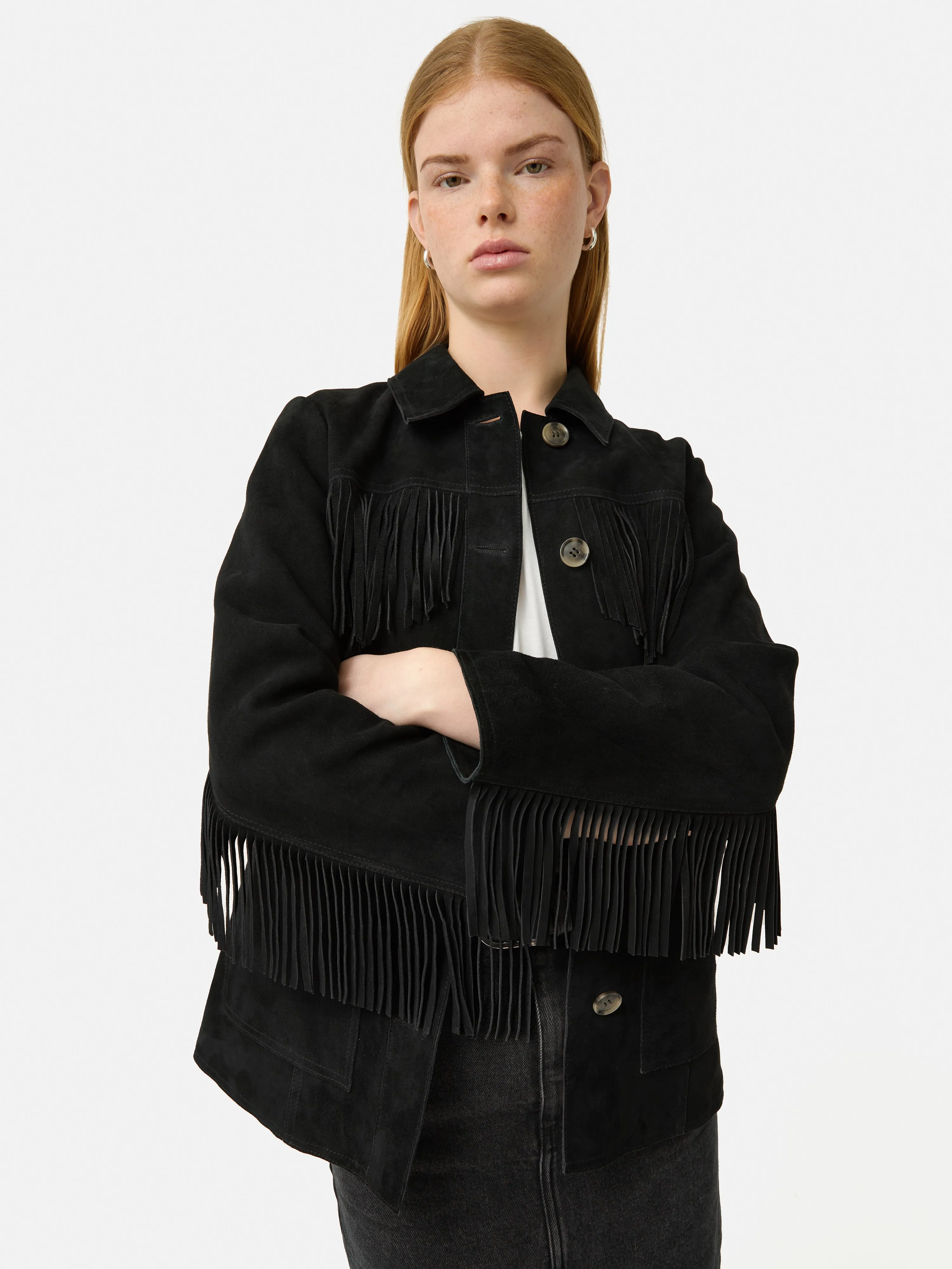 Fringed Suede Jacket | Black