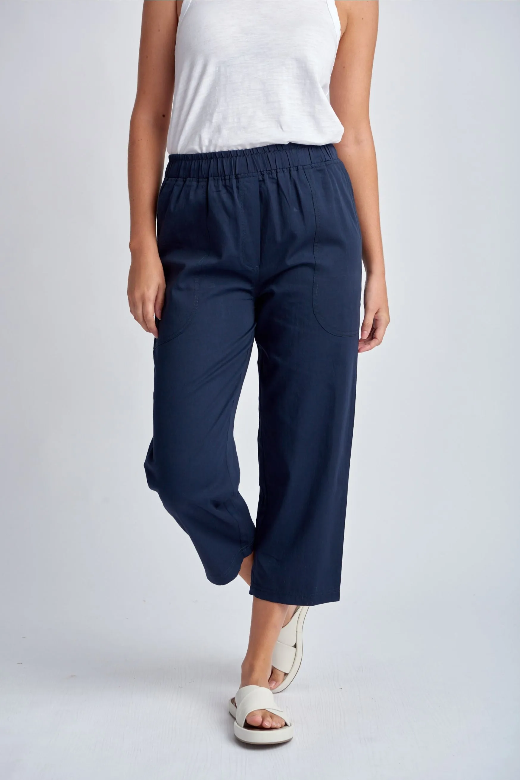 Front Pocket Cotton Pants Navy