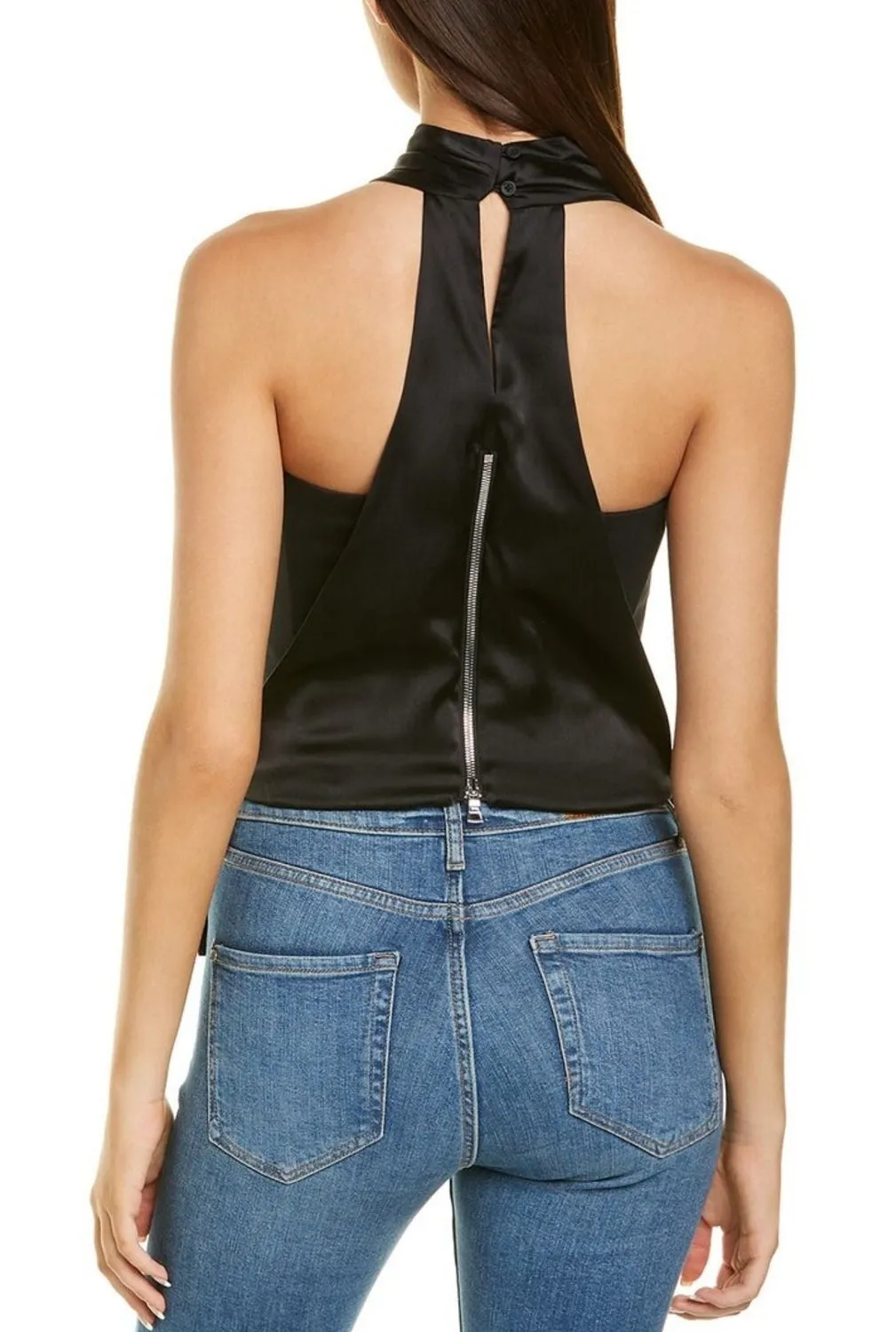 Halter Neck With Cowl Effect Opening At Back Black Top