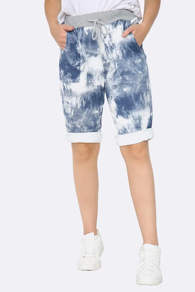 Italian Washed Tie Dye Print Cropped Pants