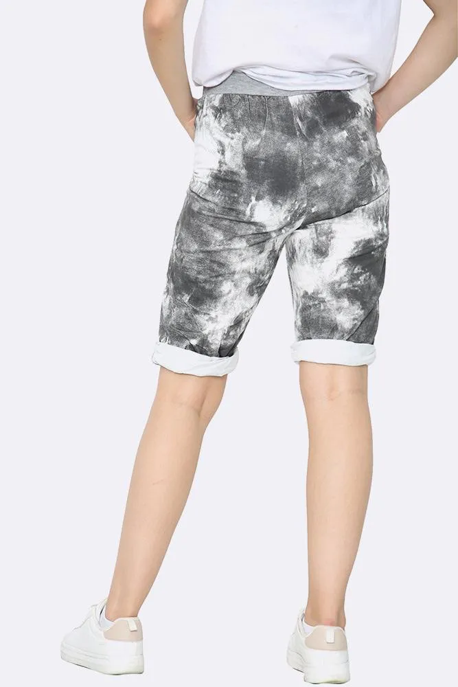 Italian Washed Tie Dye Print Cropped Pants