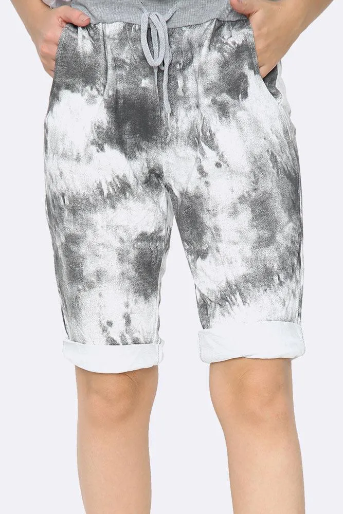 Italian Washed Tie Dye Print Cropped Pants