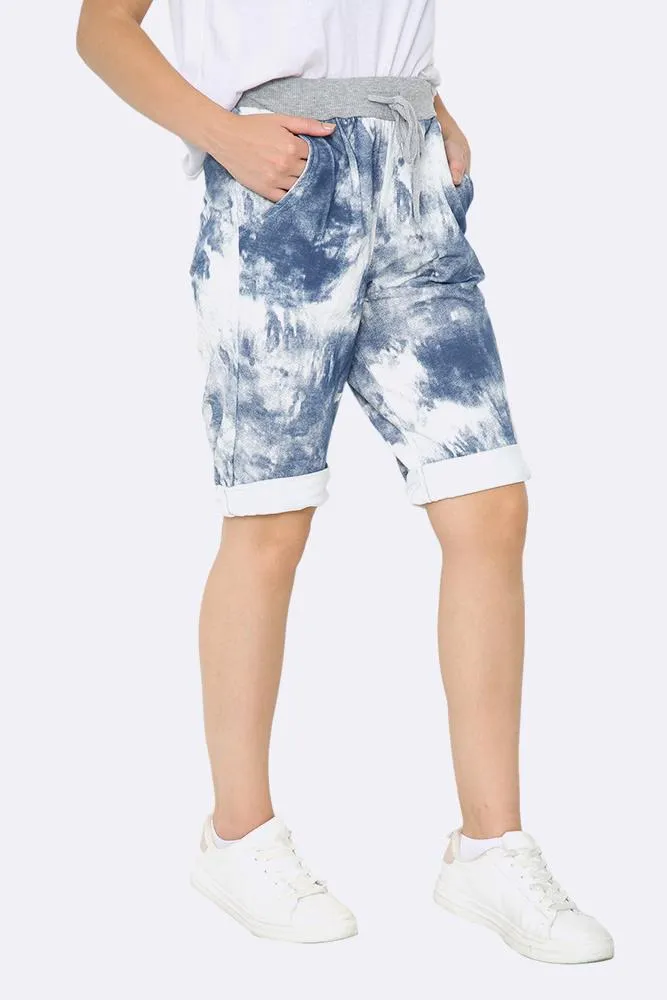 Italian Washed Tie Dye Print Cropped Pants