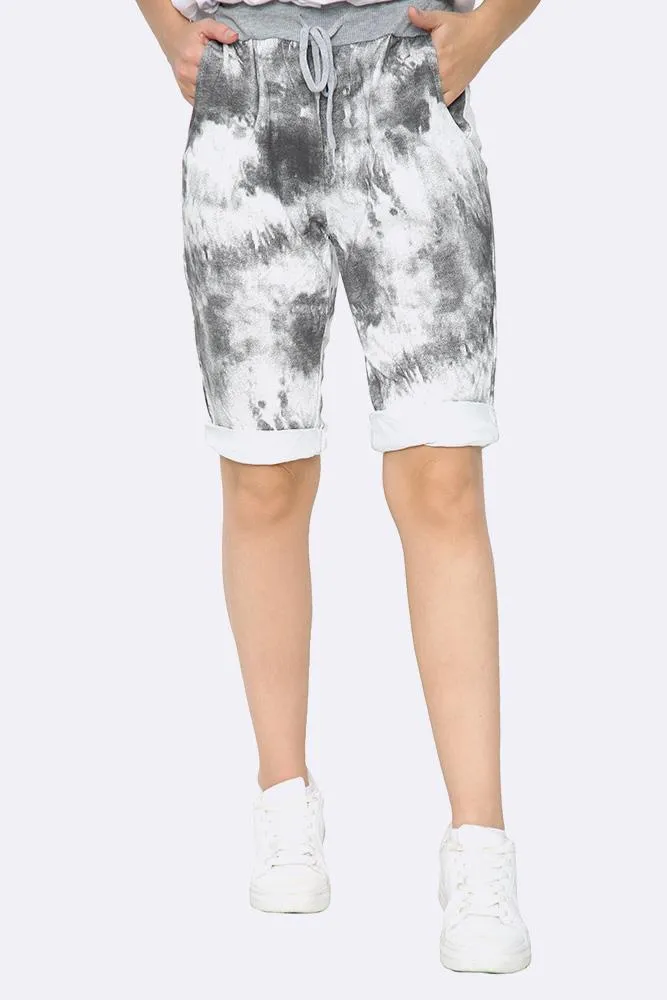 Italian Washed Tie Dye Print Cropped Pants