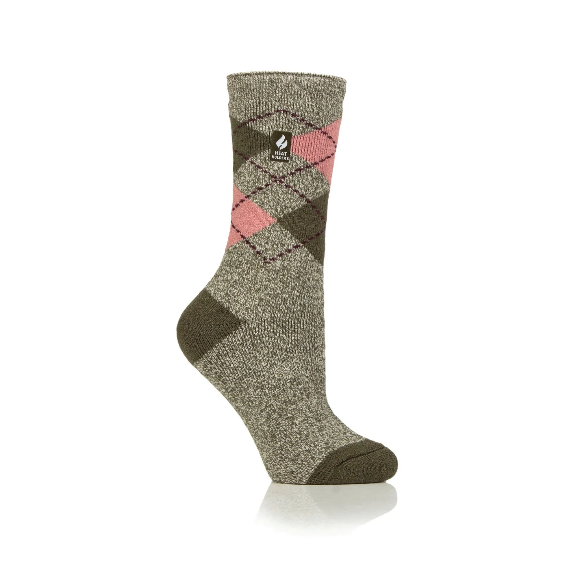 Ladies Lite Argyle Cali Socks - Olive & Cream