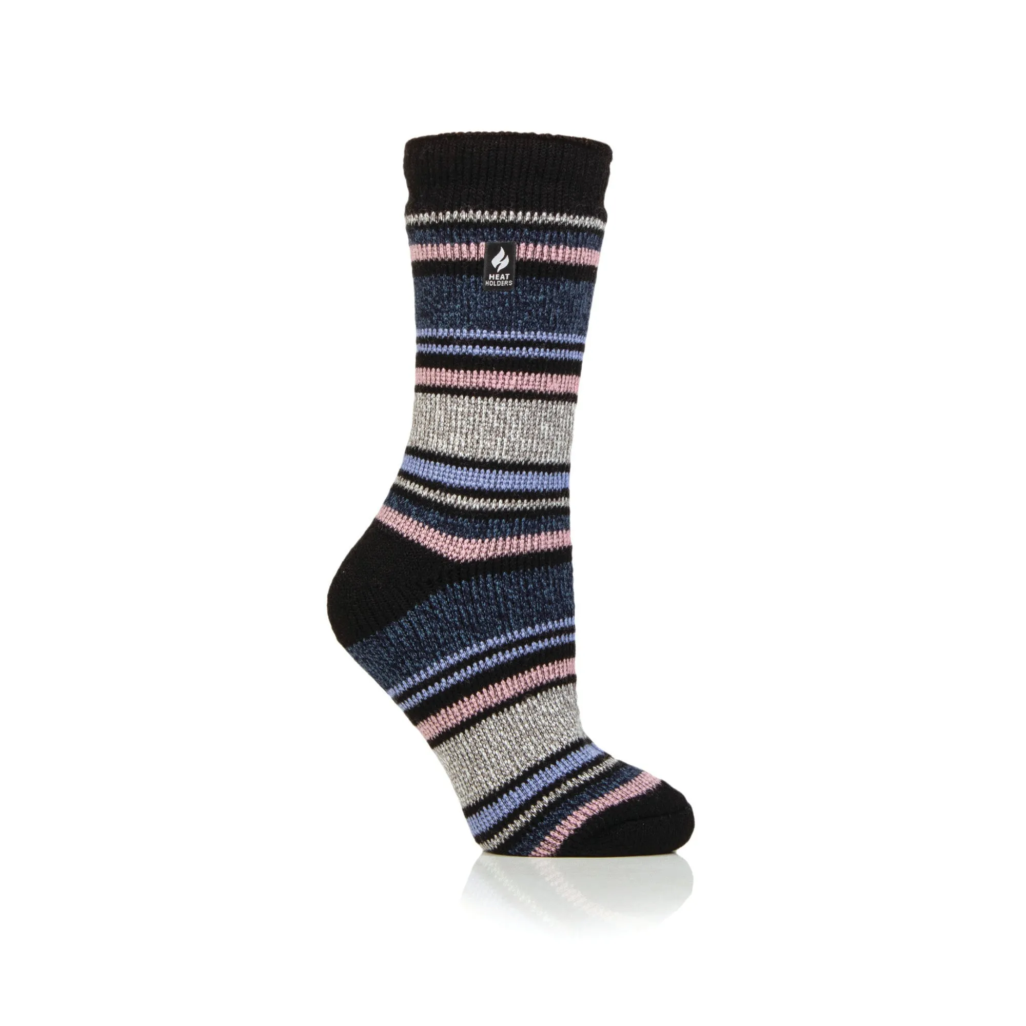 Ladies Original Geneva Multi Stripe Socks - Black & Denim