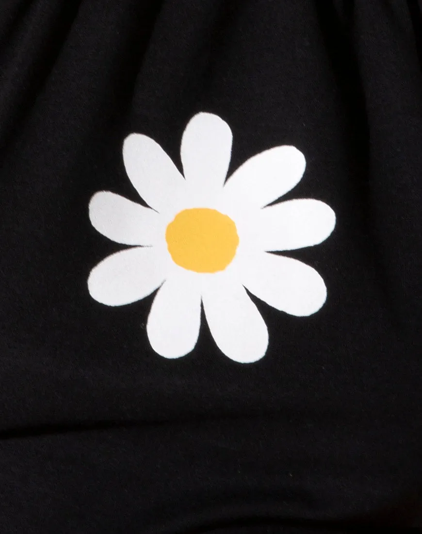 Lean Crop Top in Black Daisy Placement