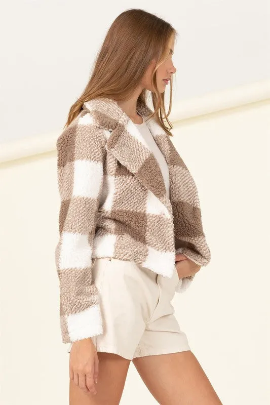 Lucky Break Plaid Pattern Fur Jacket