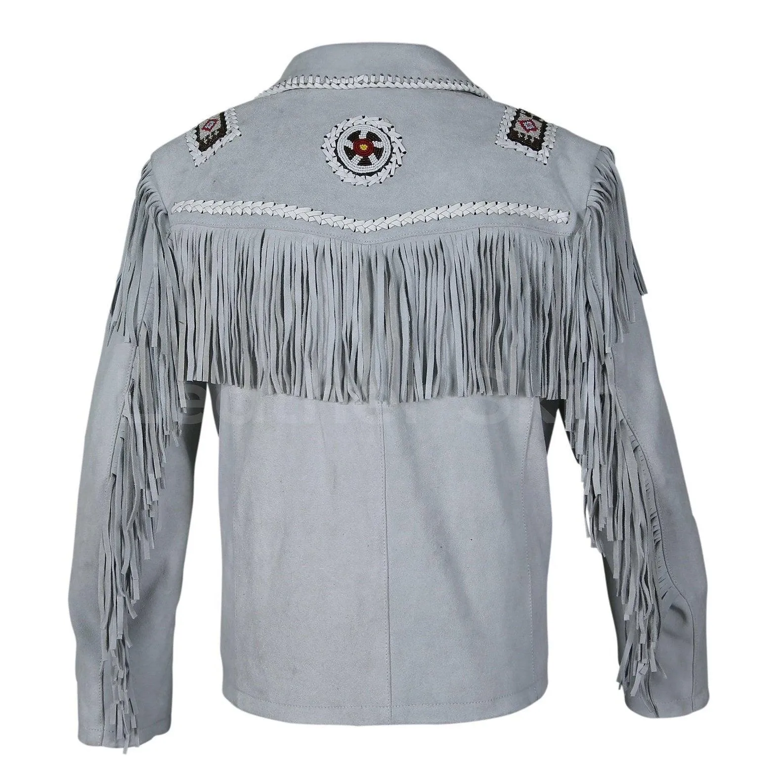 Men's White Western Style Fringes Cowboy Suede Leather Jacket