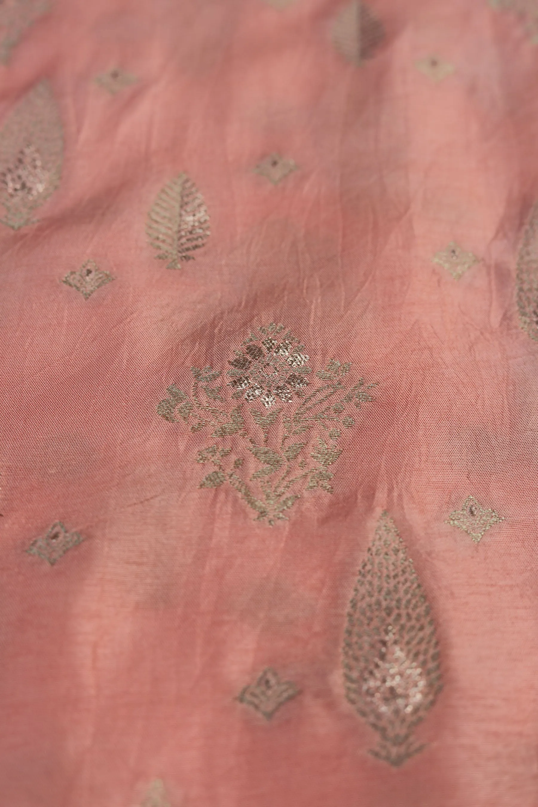 Peach Fuzz Pure Two Tone Banarasi Gold Zari Ornate Butta Jacquard Fabric