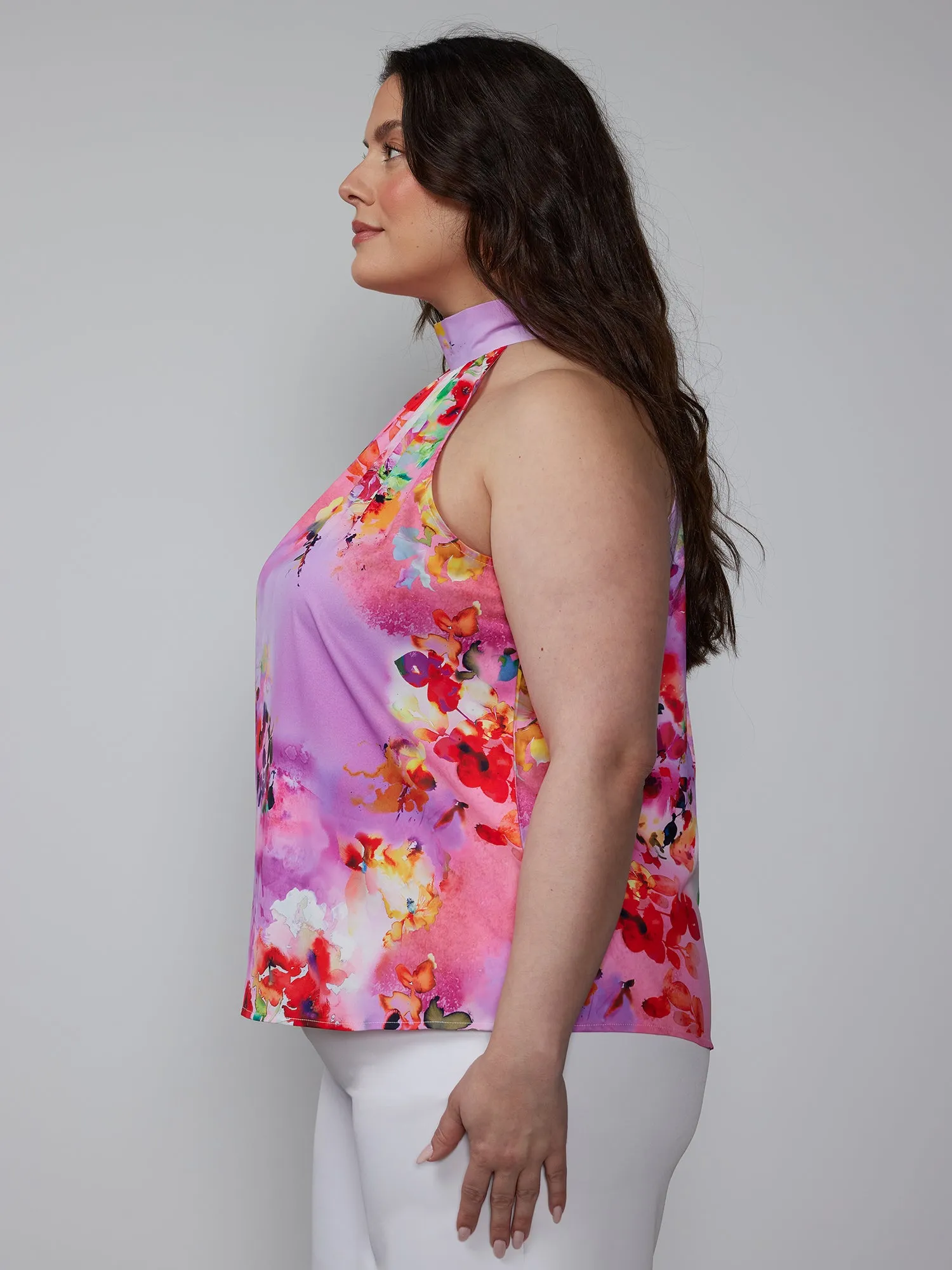 Plus Floral Halter Tie Back Top