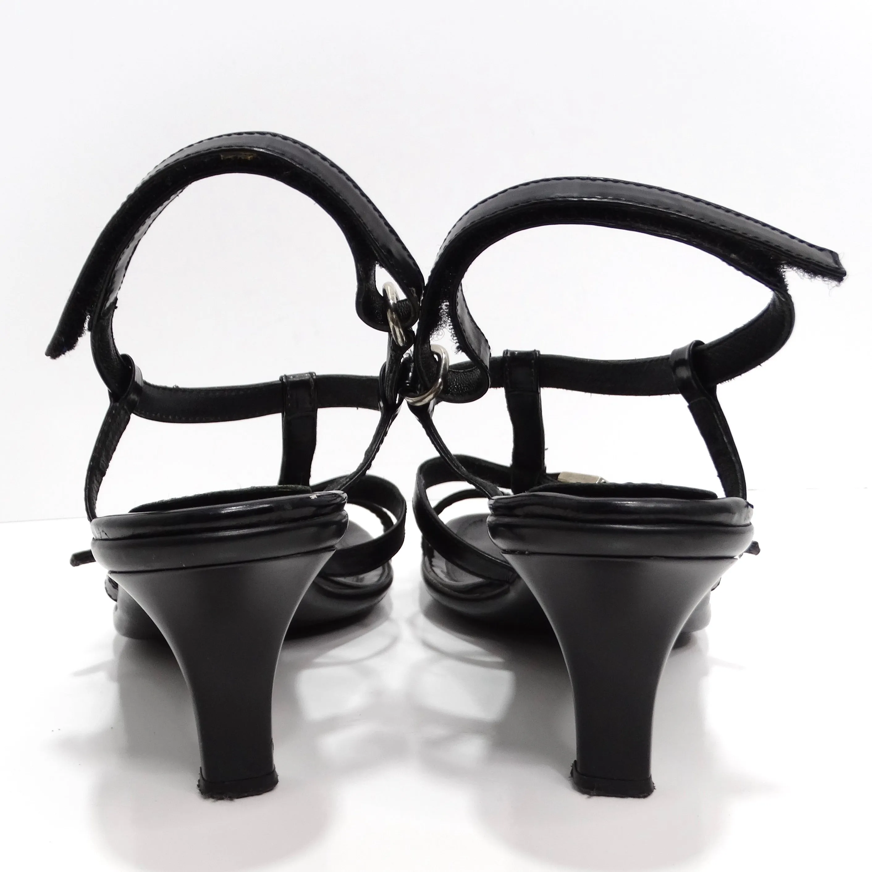 Prada Vintage Black Leather Strappy Buckle Kitten Heels