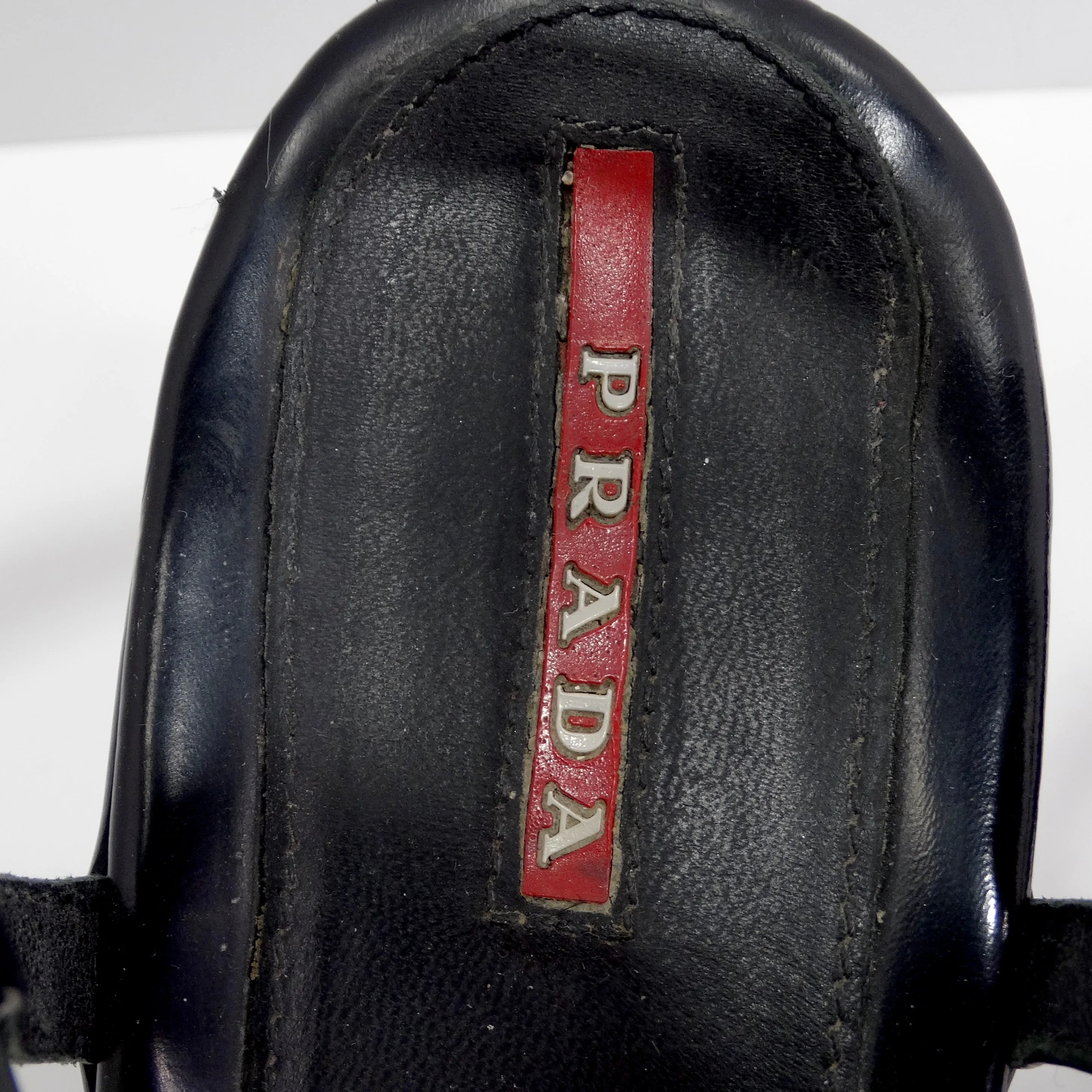 Prada Vintage Black Leather Strappy Buckle Kitten Heels